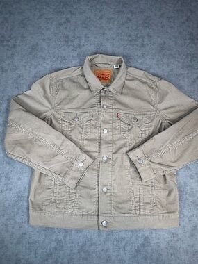 Levi’s Corduroy Trucker Jacket Tan L Button Front Pockets Classic